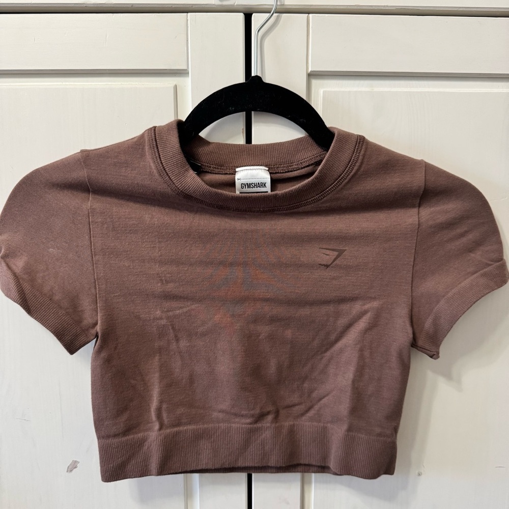 Gym Shark cotton seamless crop top in soft brown xs - Picture 4 of 9